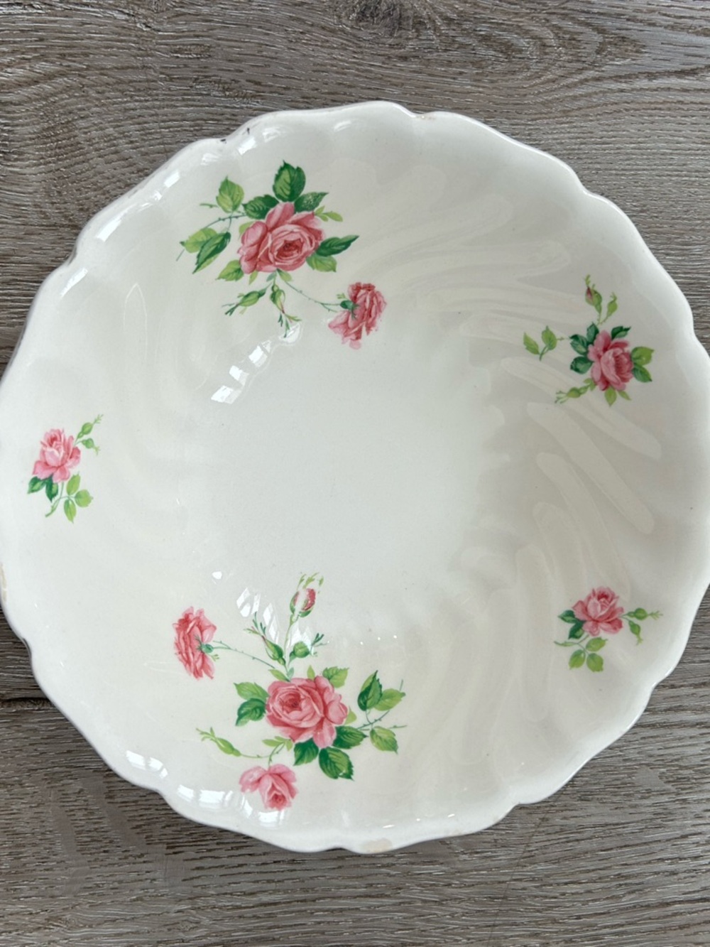 Johnson Brothers Cream Ceramic Serving Bowl with Pink Rose Motif